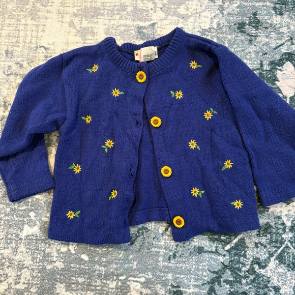 Baby Togs Other - Vintage 90’s Baby Togs Blue Knit Sunflower Cardigan Sweater Size 24M